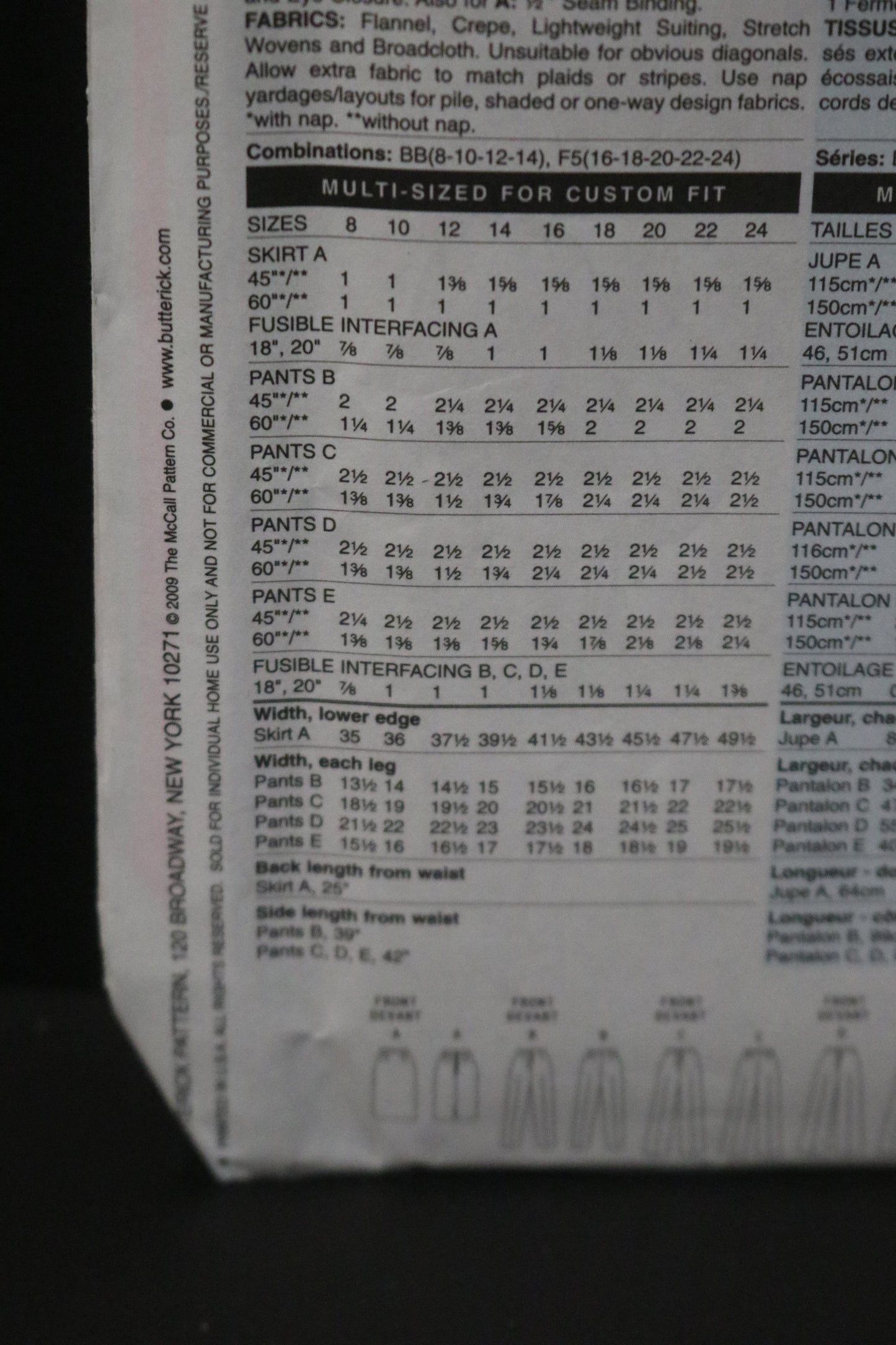 Butterick 5391 Misses / Misses Petite Skirt and Pants Sewing Pattern - UNCUT - Size 8 10 12 14