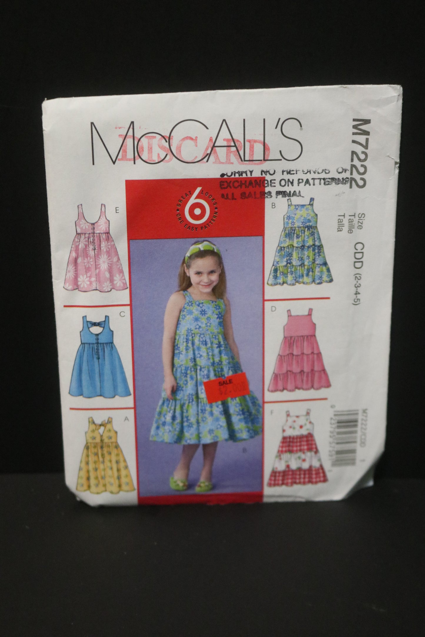 McCalls 7222 Children's Girls Dresses Sewing Pattern UNCUT Size 2 3 4 5