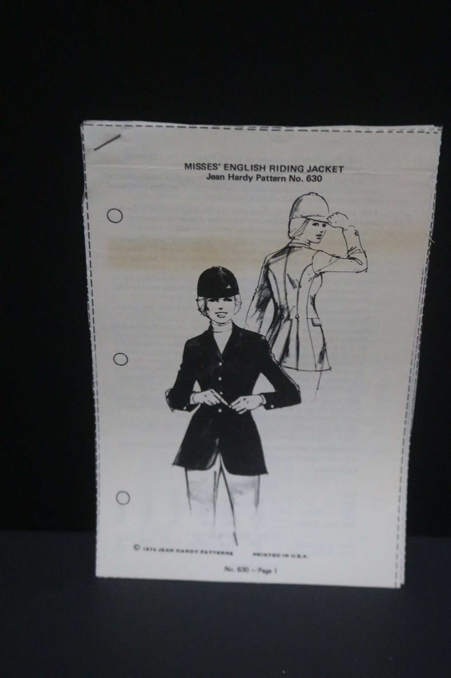 Jean Hardy Pattern No. 630 Misses English Riding Jacket Sewing Pattern UNCUT Size 6 - 16