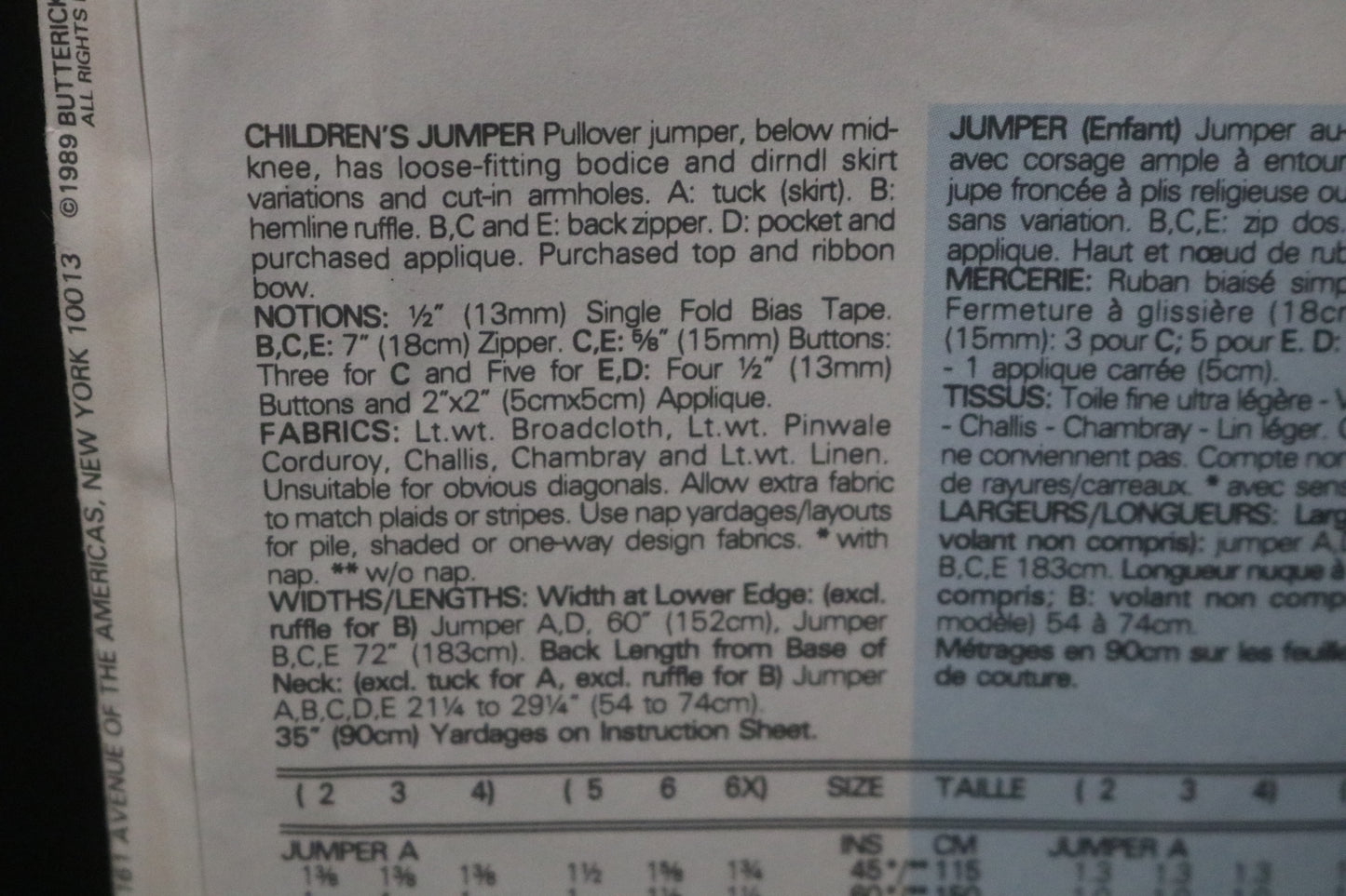 Butterick 4330 Childrens Jumper Sewing Pattern - UNCUT Size 5 6 6X