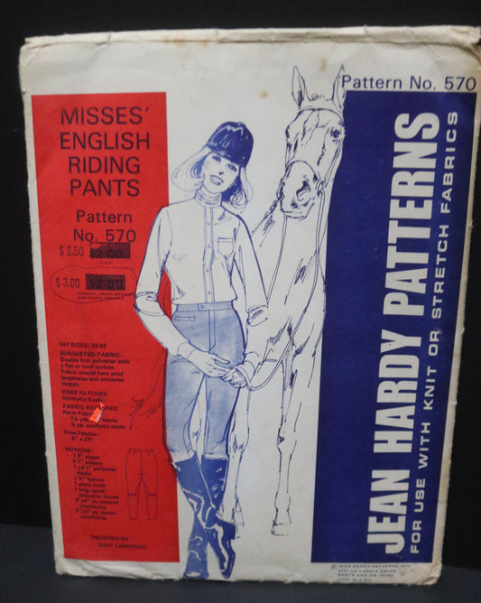 Jean Hardy Pattern No. 570 Misses English Riding Pants Sewing Pattern UNCUT Hip Sizes 32 - 42