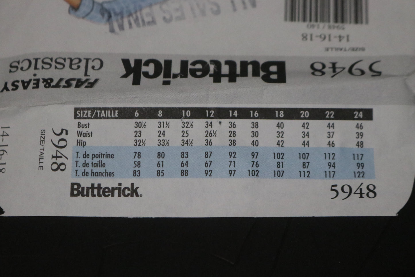 Butterick 5948 Misses / Misses Petite Top Sewing Pattern UNCUT  Size 14 16 18