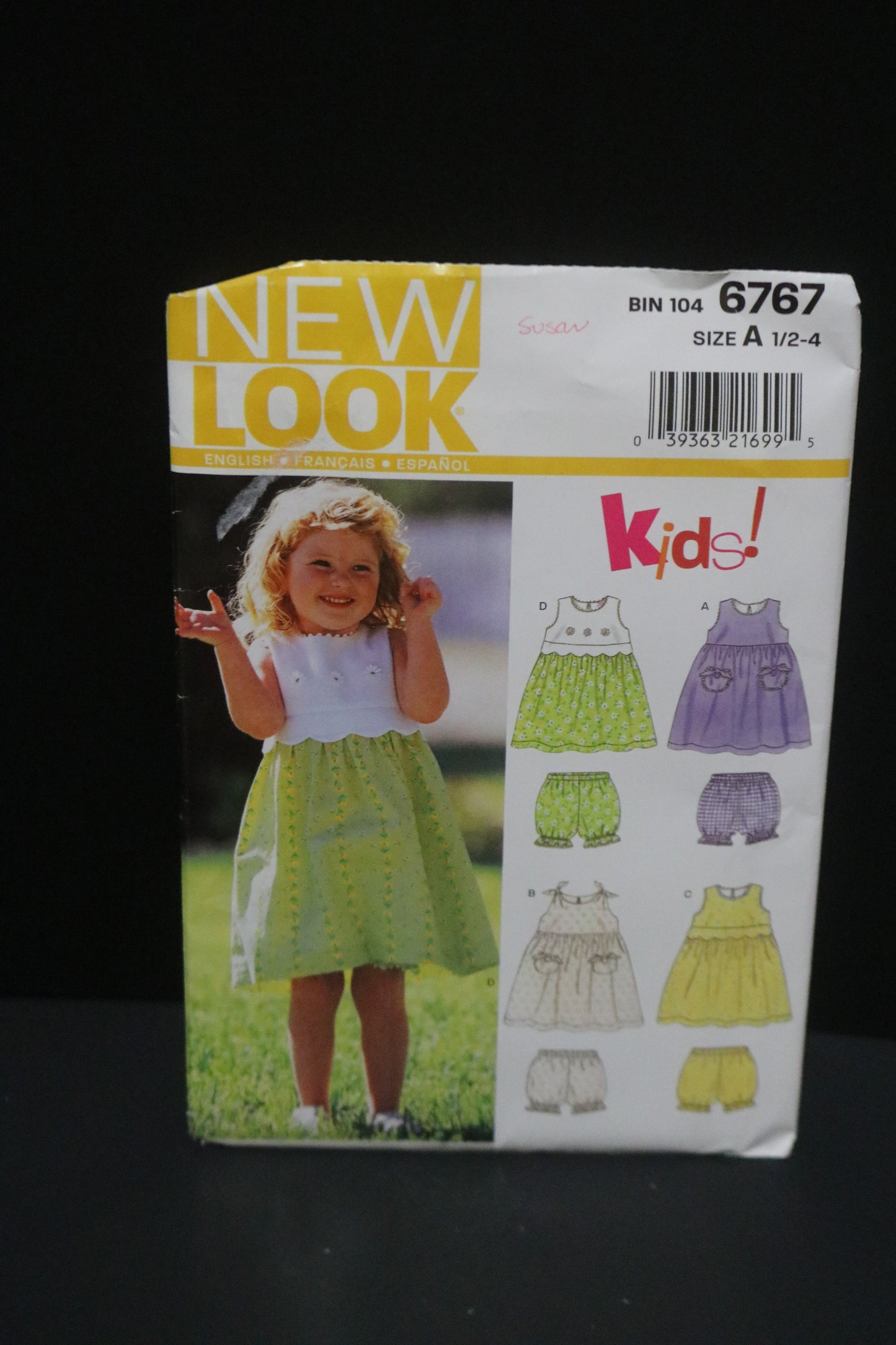 New Look 6767 Girls Toddlers Dress and Panties Sewing Pattern UNCUT Size 1/2 1 2 3 4