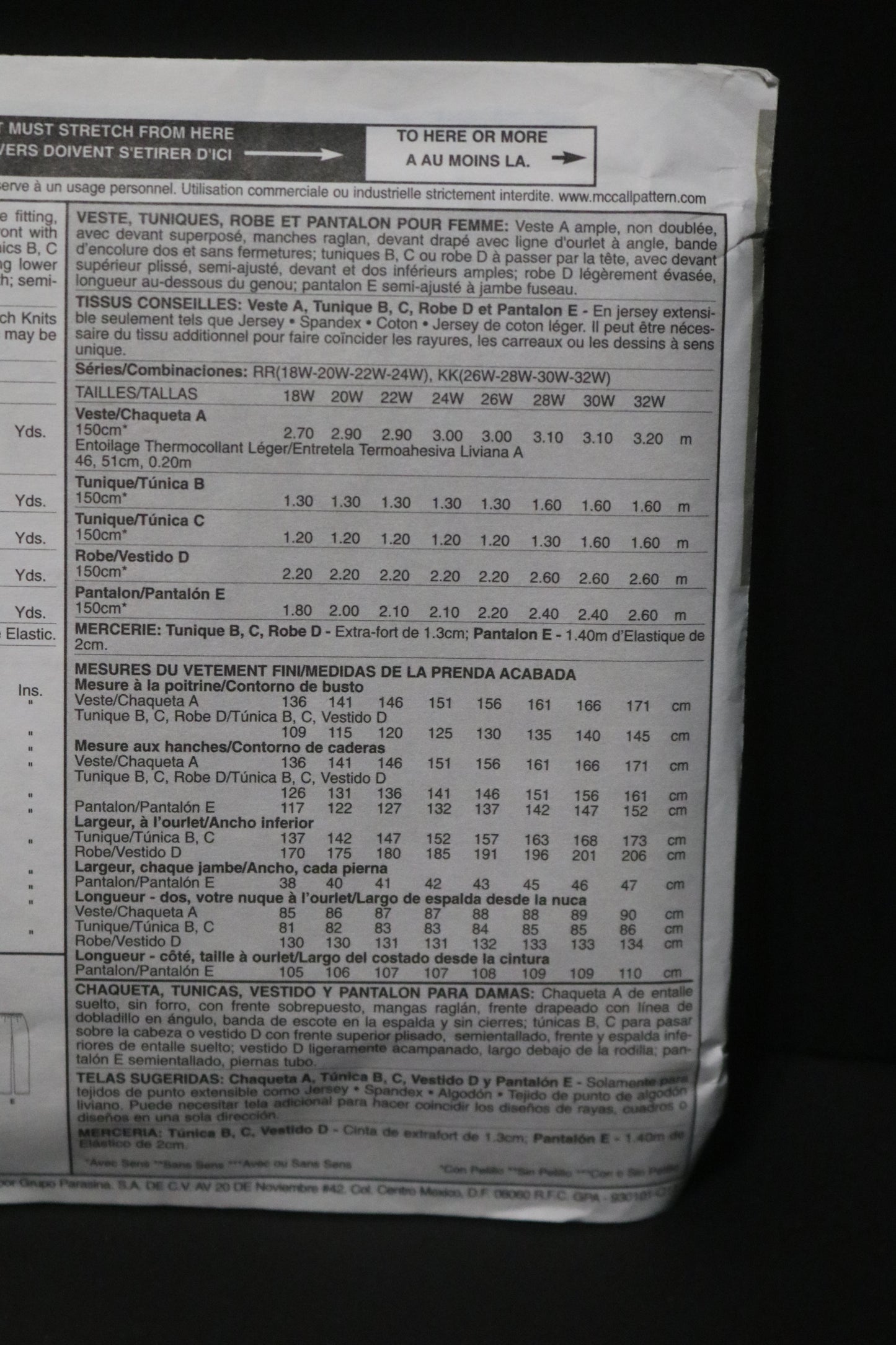 McCalls 6127 Womens Jacket Tunics, Dress and Pants Sewing Pattern UNCUT Size 18w 20w 22w 24w