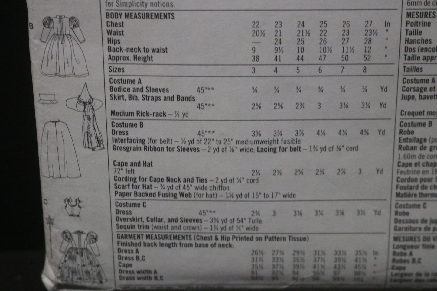 Simplicity 0631 Girls Wizard of Oz Dorothy and Glinda Costume Sewing Pattern - UNCUT - Size 3 4 5 6 7 8