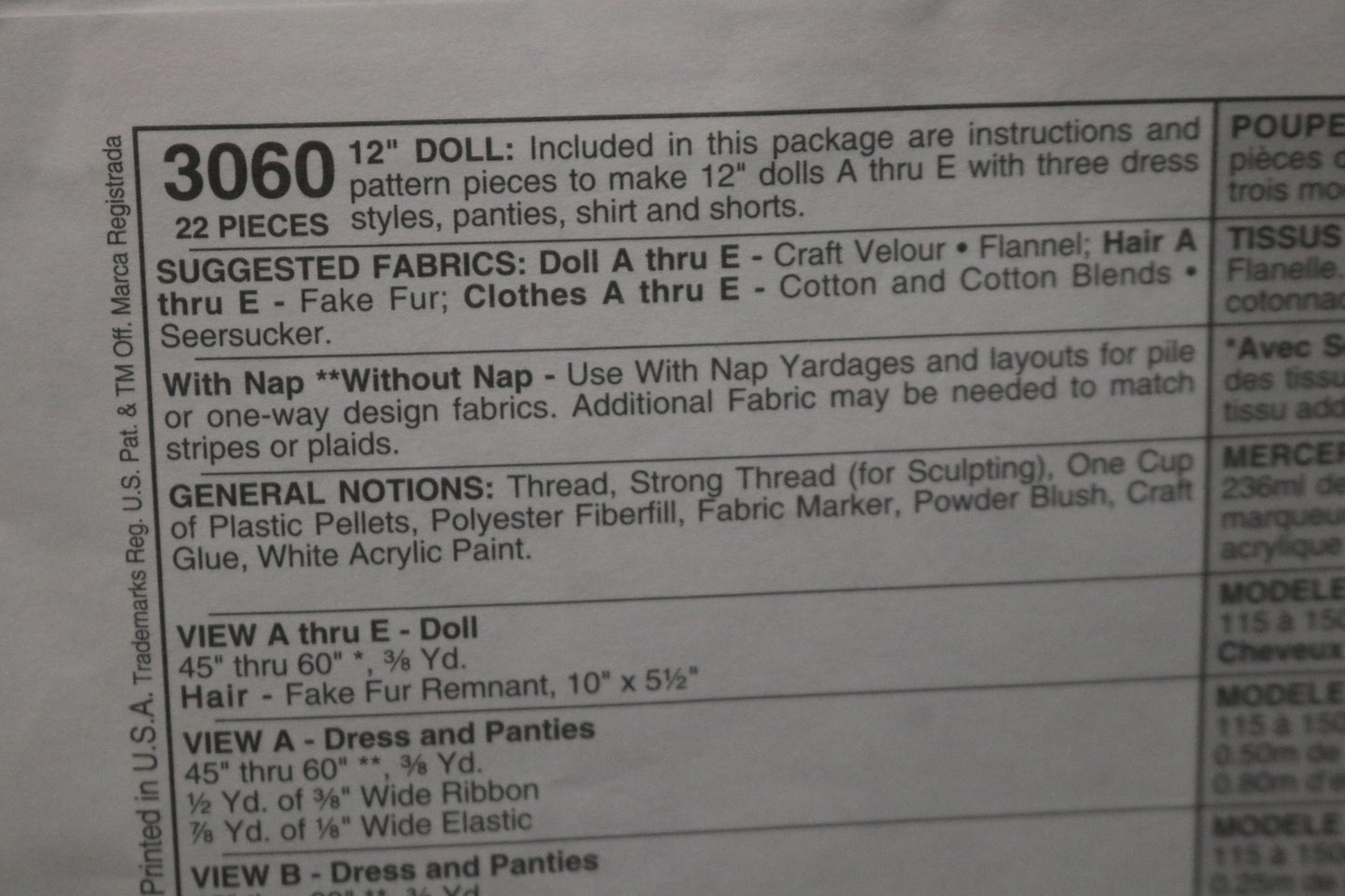 McCalls 3060 Faye Wine 12" Soft Sculptured Doll Sewing Pattern Uncut
