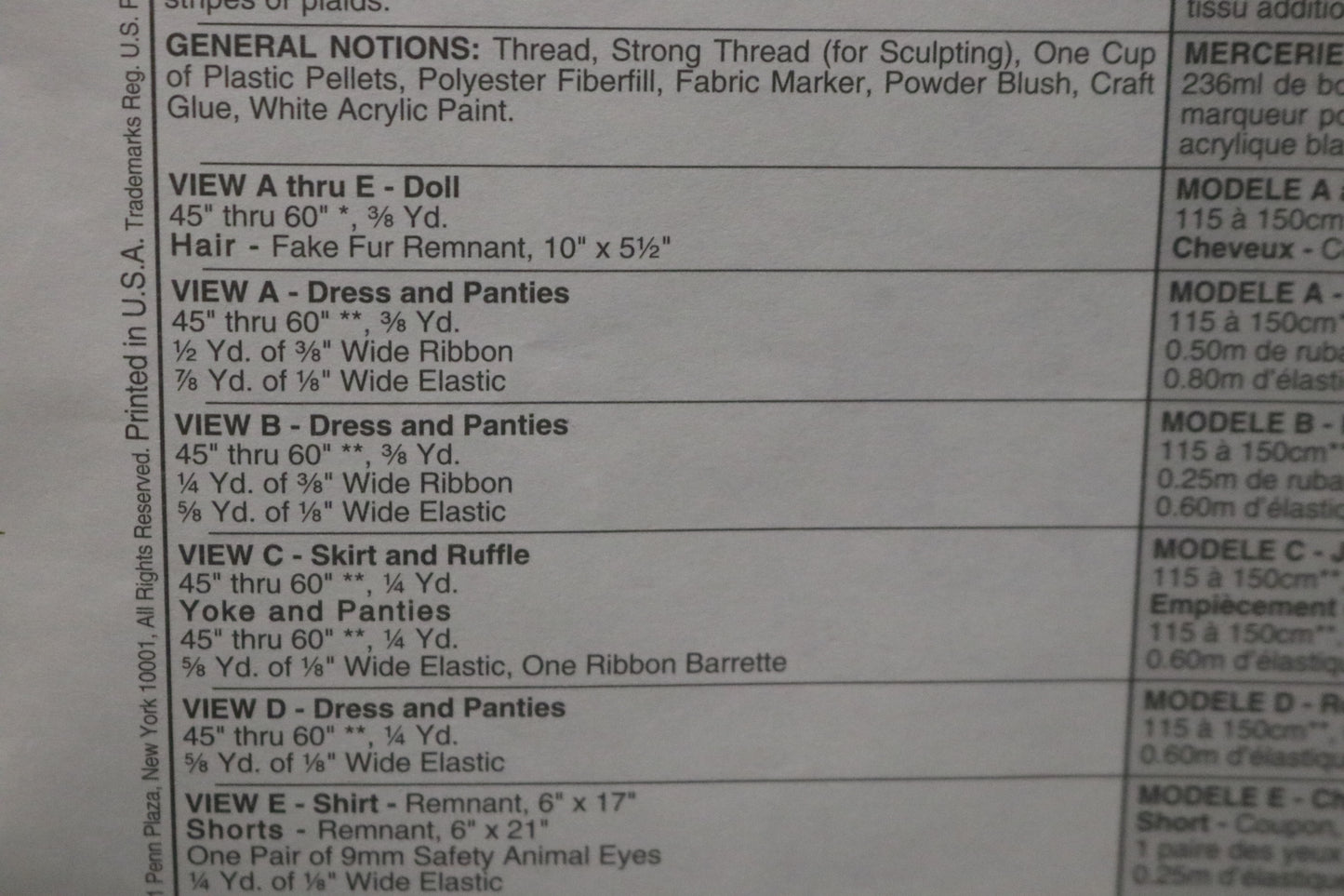 McCalls 3060 Faye Wine 12" Soft Sculptured Doll Sewing Pattern Uncut