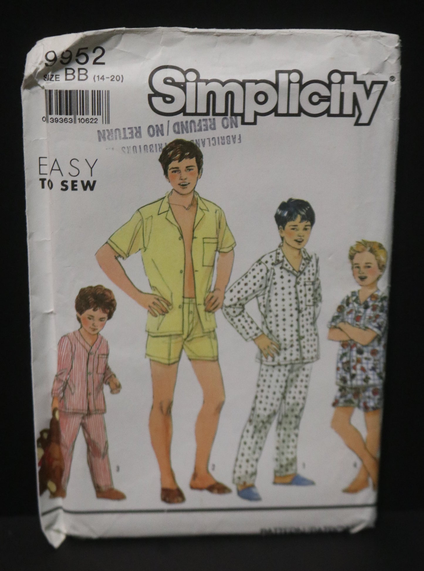 Simplicity 9952 Boys and Teen Boys  Pajamas in Two Length Sewing Pattern UNCUT Size 14 - 20