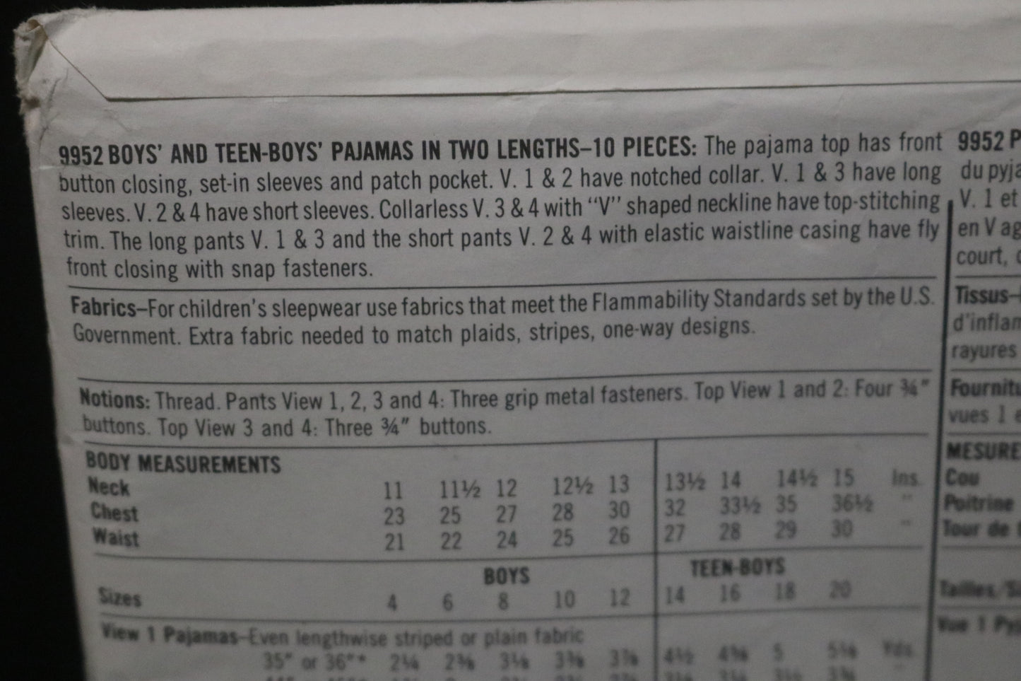 Simplicity 9952 Boys and Teen Boys  Pajamas in Two Length Sewing Pattern UNCUT Size 14 - 20