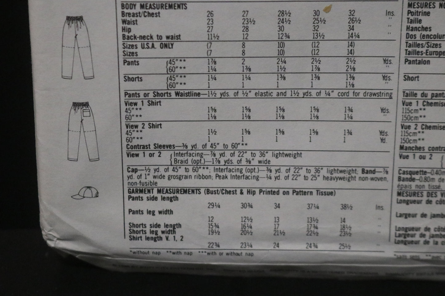 SImplicity 8308 Girls and Boys Pants or Shorts Shirt and Cap Sewing Pattern - UNCUT - Size 7 - 10