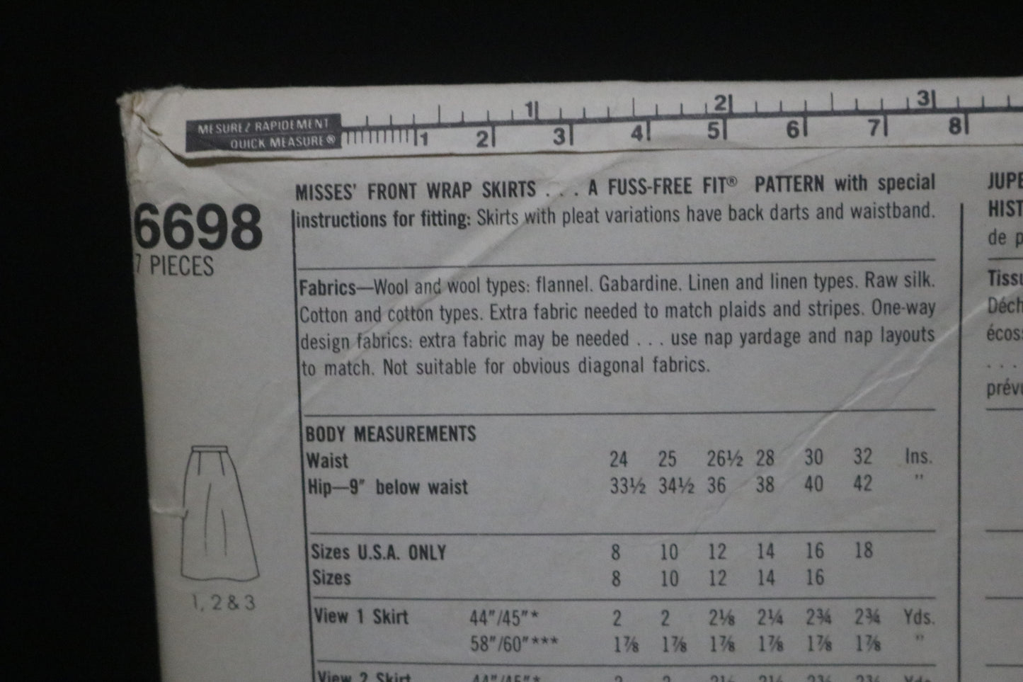 Simplicity 6698 Misses Front Wrap Skirts Sewing Pattern - UNCUT -  Size 14