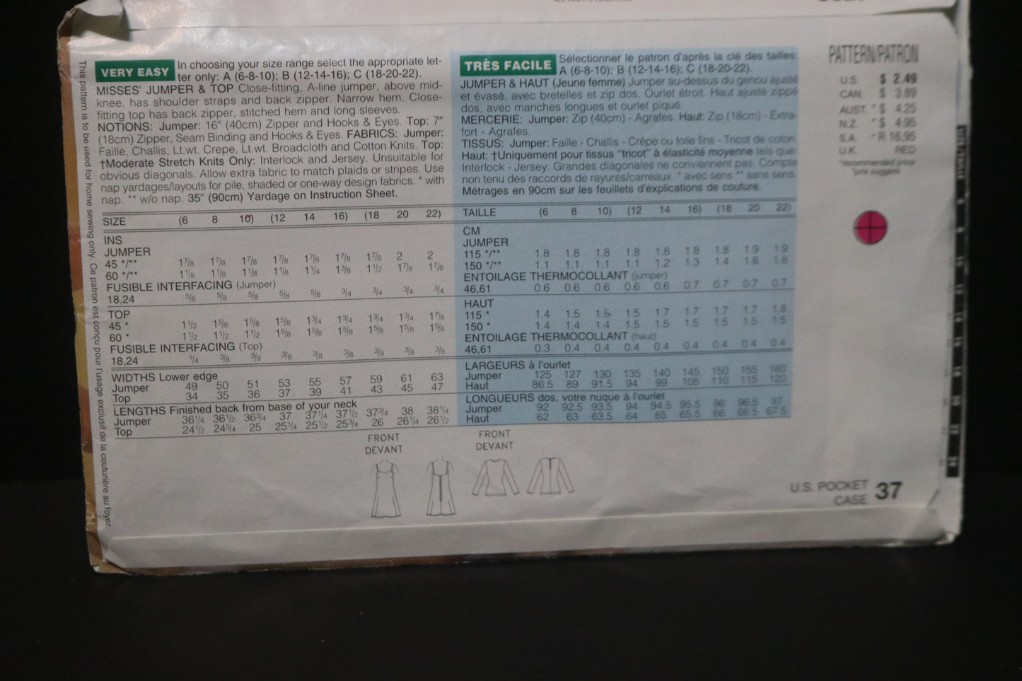 See and Sew 3827 Misses Jumper and Top Sewing Pattern - UNCUT - Size 12 14 16