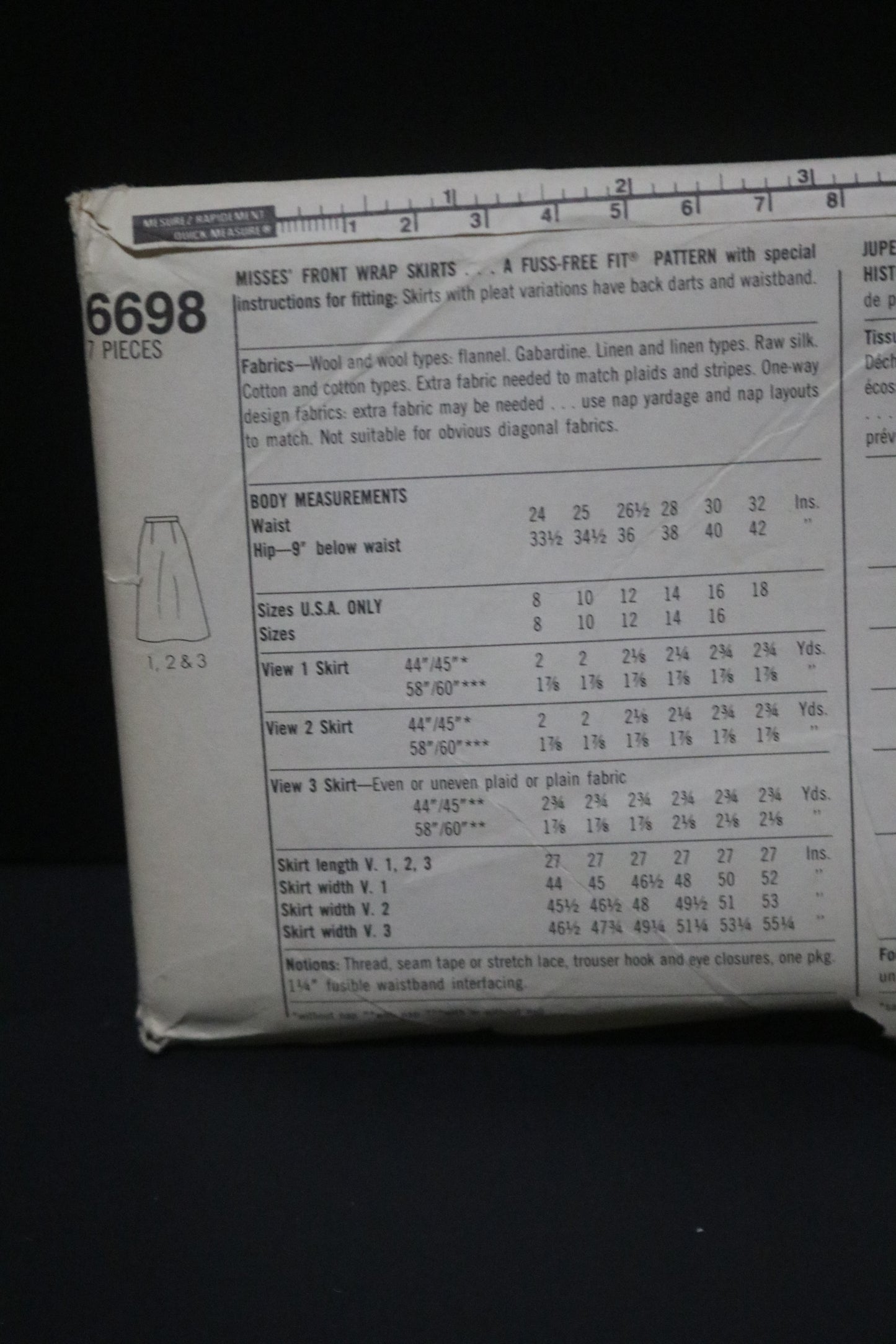 Simplicity 6698 Misses Front Wrap Skirts Sewing Pattern - UNCUT -  Size 14