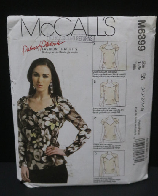 McCalls 6399 Palmer Pletsch  Misses Tops Sewing Pattern UNCUT - Size 8 10 12 14 16