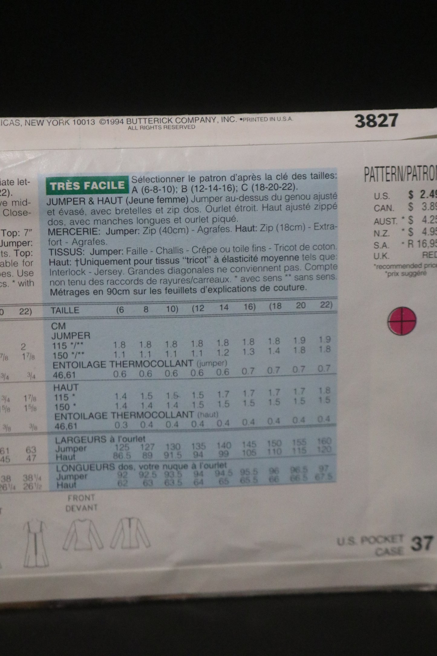 See and Sew 3827 Misses Jumper and Top Sewing Pattern - UNCUT - Size 12 14 16