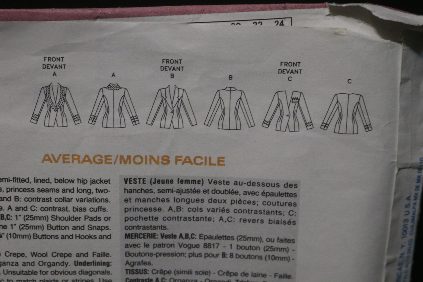 Vogue 1051 Christian Francis Roth  Misses Jacket Sewing Pattern - UNCUT -  Size 8
