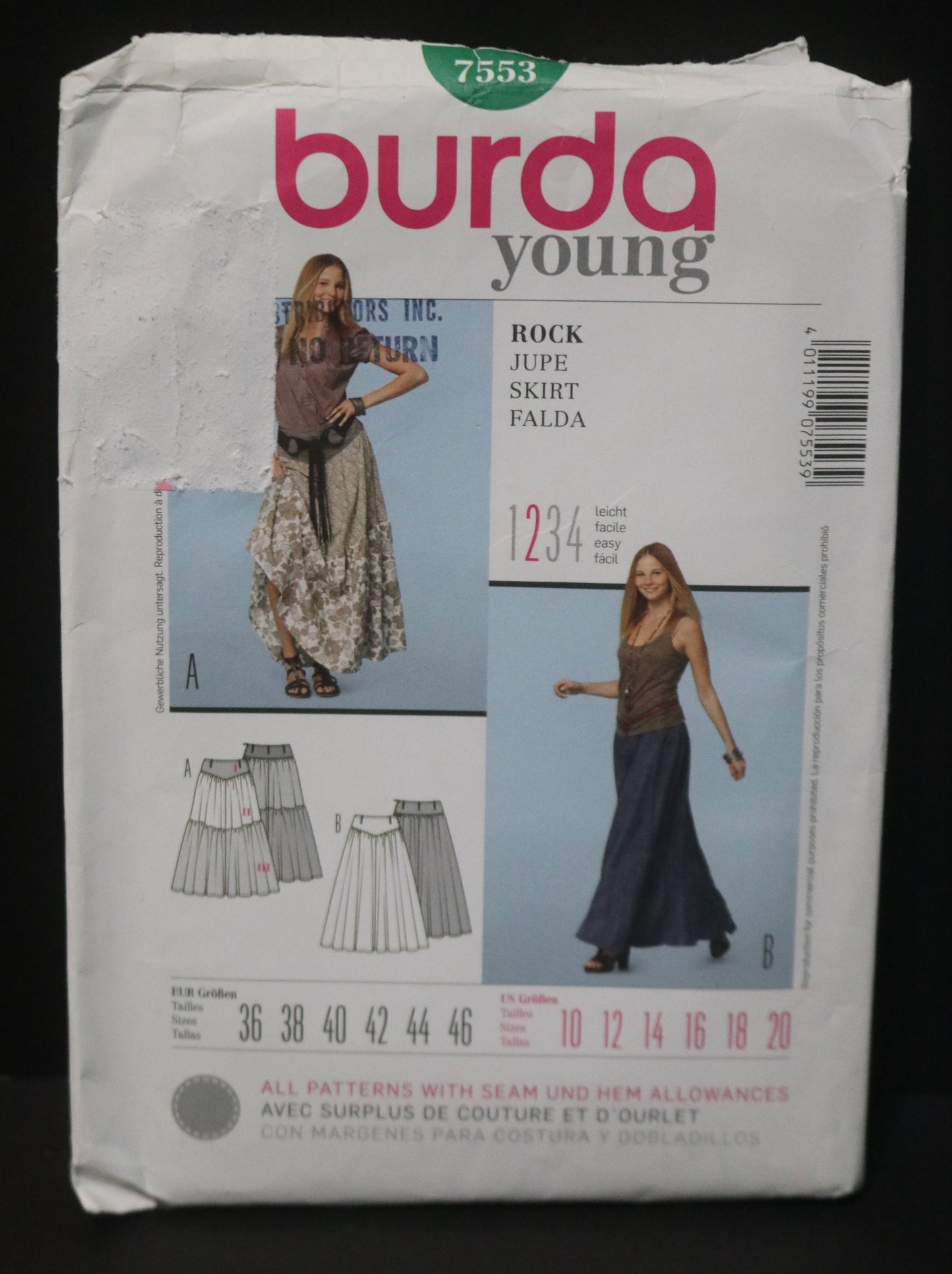 Burda Young 7553 Skirt Sewing Pattern - UNCUT - Size 10 12 14 16 18 20