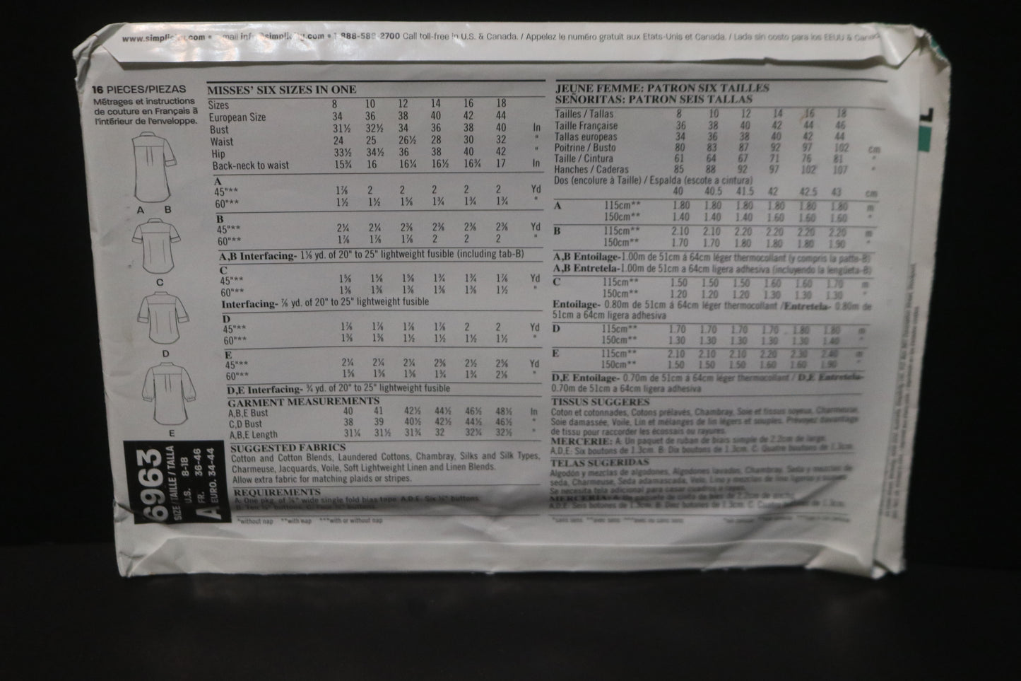 New Look 6963 Misses Shirt with Collar, Sleeve and Length Variations Sewing Pattern UNCUT - Size 8 - 18