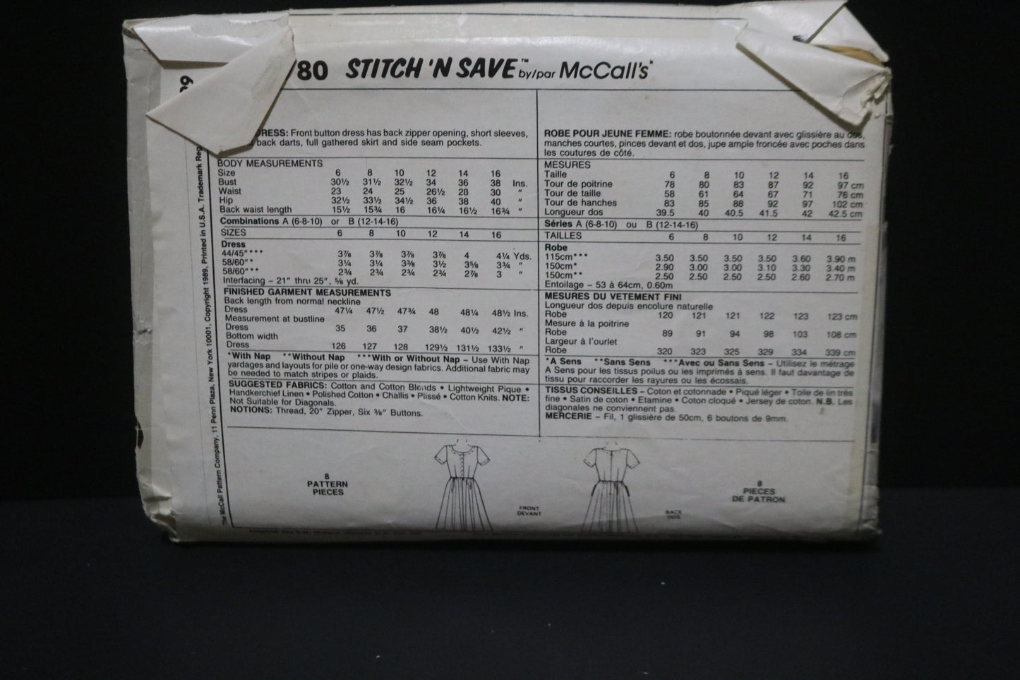 McCalls Stitch n Save 4780  Misses Dress Sewing Pattern - UNCUT - Size 6 8 10