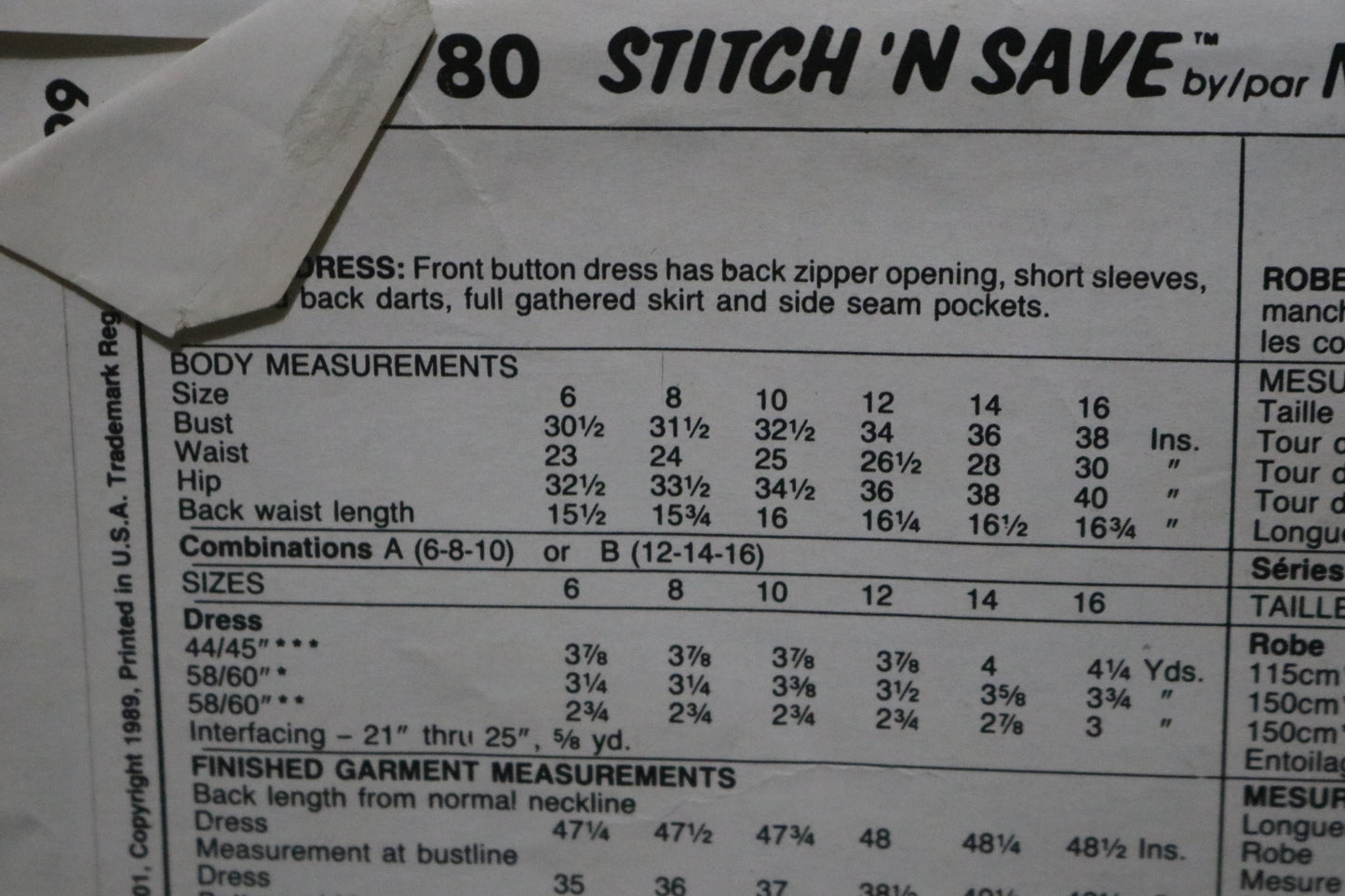 McCalls Stitch n Save 4780  Misses Dress Sewing Pattern - UNCUT - Size 6 8 10