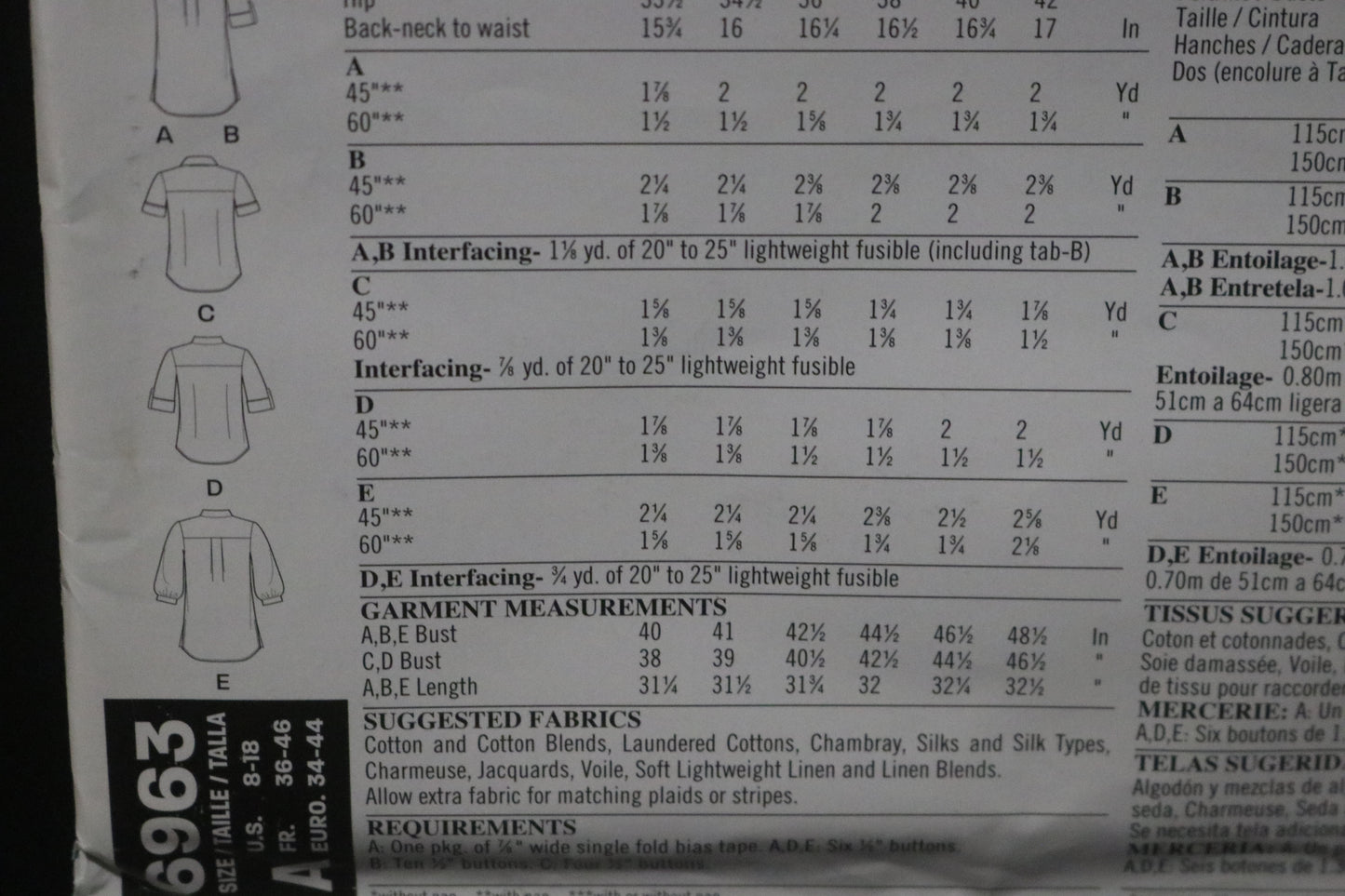 New Look 6963 Misses Shirt with Collar, Sleeve and Length Variations Sewing Pattern UNCUT - Size 8 - 18