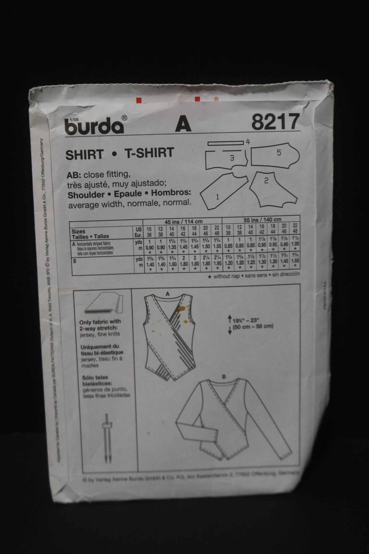 Burda 8217 Misses T Shirt Sewing Pattern - UNCUT - Size 10 12 14 16 18 20 22