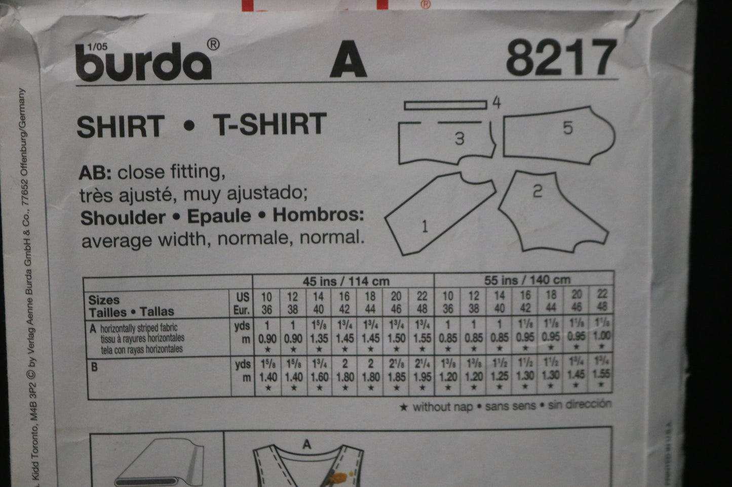 Burda 8217 Misses T Shirt Sewing Pattern - UNCUT - Size 10 12 14 16 18 20 22