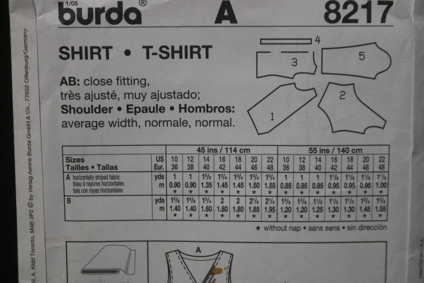 Burda 8217 Misses T Shirt Sewing Pattern - UNCUT - Size 10 12 14 16 18 20 22