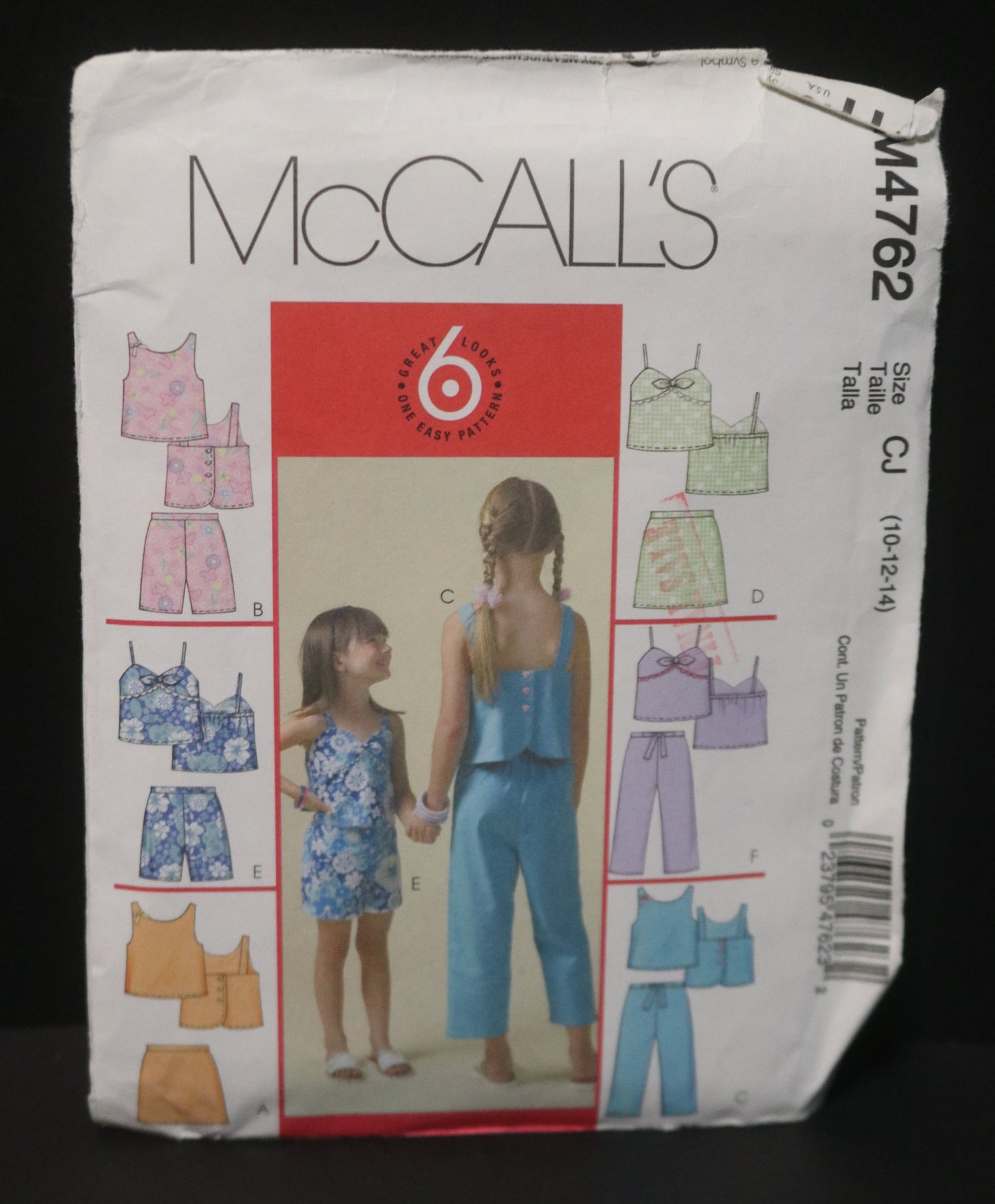 McCalls 4762 Girls Tops Skorts Shorts and Capri Pants Sewing Pattern - UNCUT Size 10 12 14