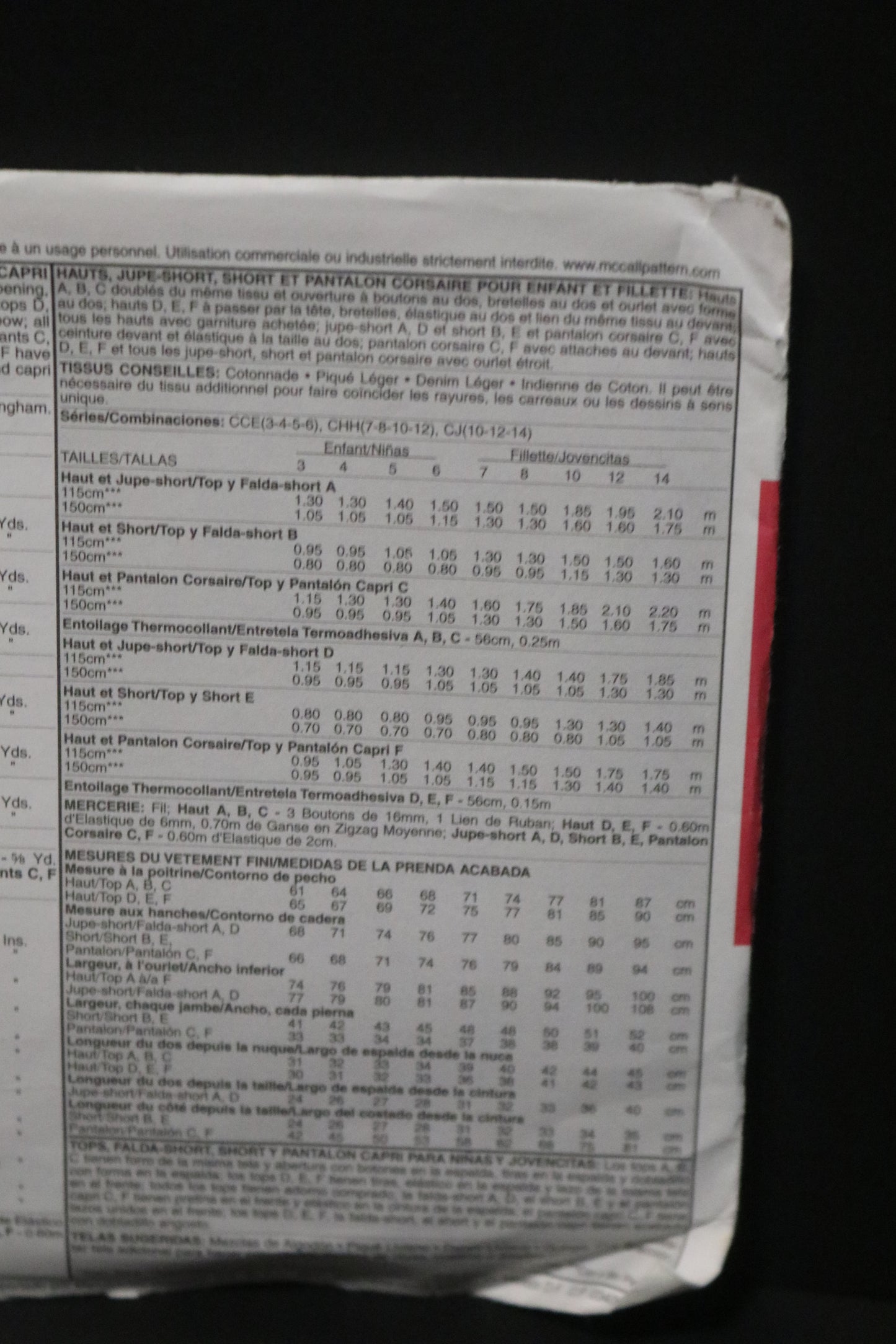 McCalls 4762 Girls Tops Skorts Shorts and Capri Pants Sewing Pattern - UNCUT Size 10 12 14