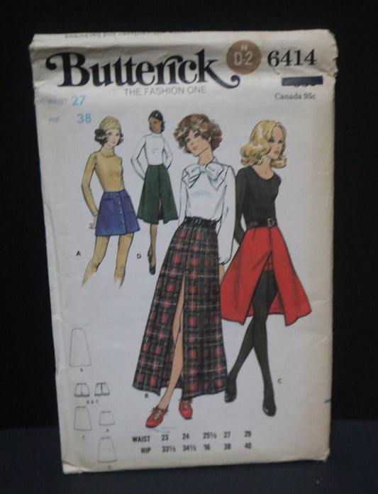 Butterick 6414 Misses / Misses Skirt and Shorts Sewing Pattern - UNCUT - Waist 27 Hip 38