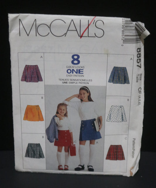 McCalls 8857 Children's or Girls Skirt Sewing Pattern UNCUT Size 4 5 6