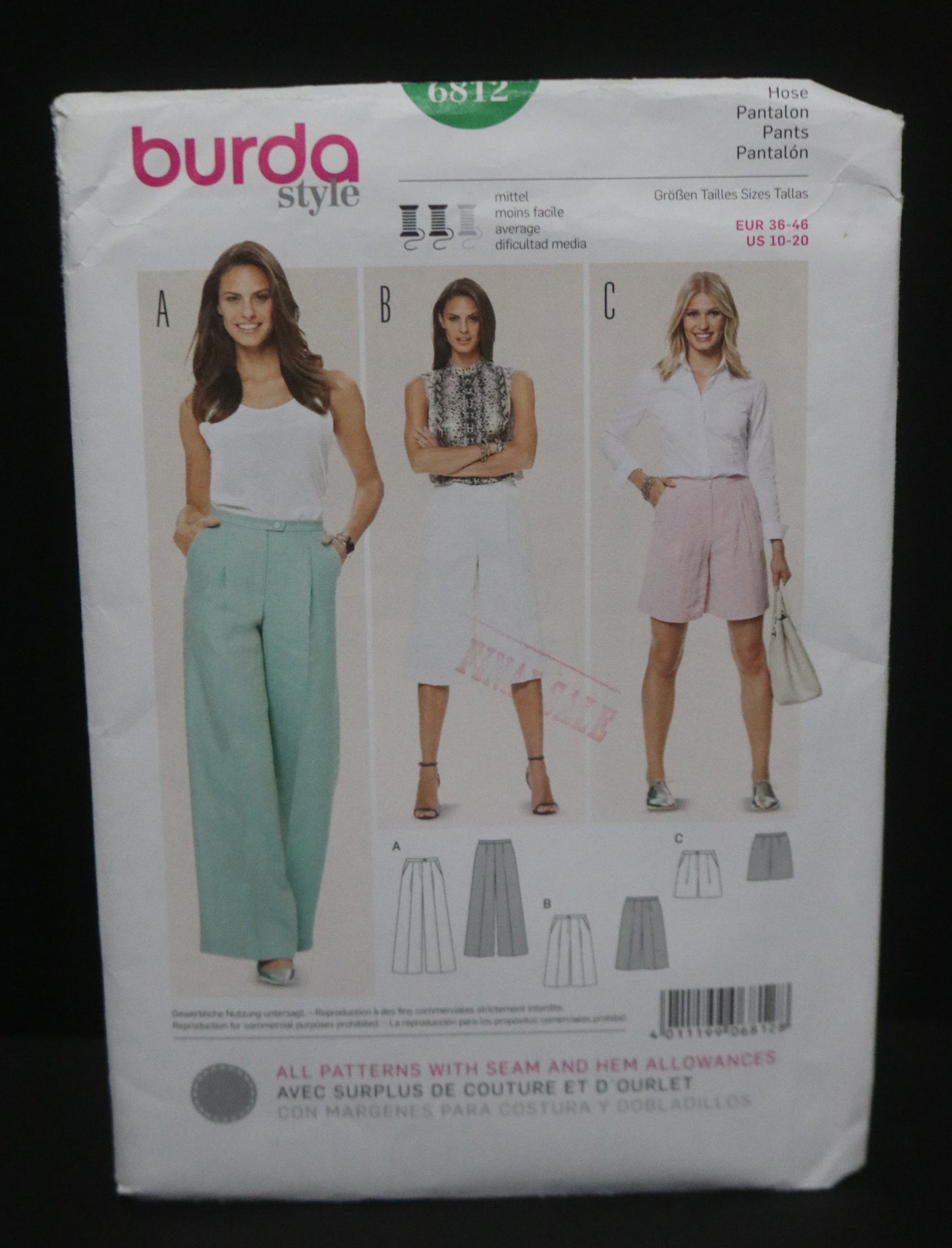 BUrda Style 6812 Misses Pants and Shorts Sewing Pattern - UNCUT - Size 10 - 20