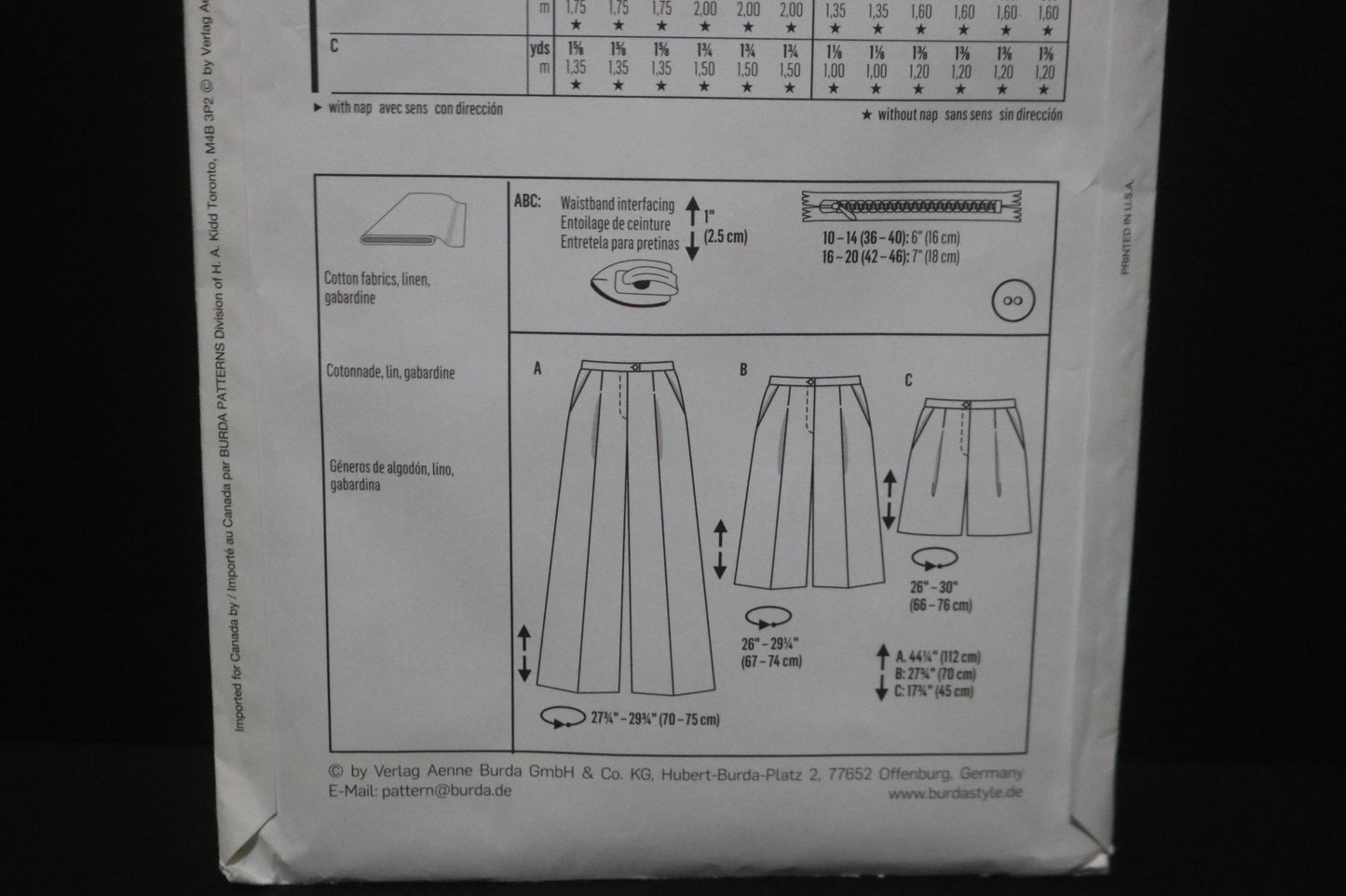 BUrda Style 6812 Misses Pants and Shorts Sewing Pattern - UNCUT - Size 10 - 20