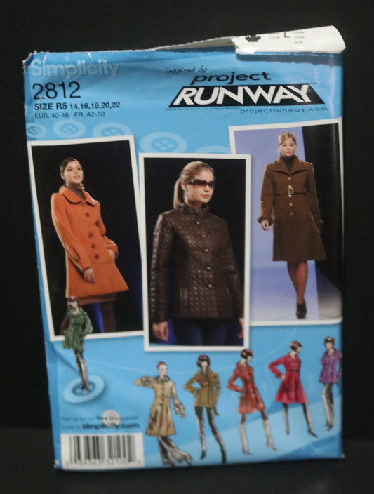 Simplicity 2812 Project Runway Misses Lined Coat in Two LEngths and Jacket with Collar Variations Sewing Pattern - UNCUT - Size 14 16 18 20 22