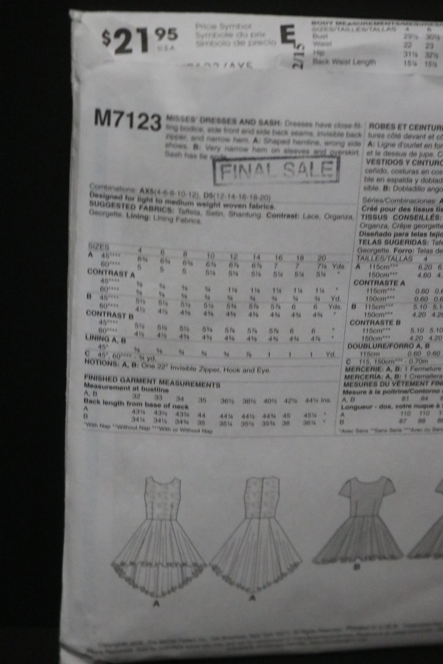 McCalls 7123  Misses Dress and Sash Sewing Pattern - UNCUT - Size 4 6 8 10 12