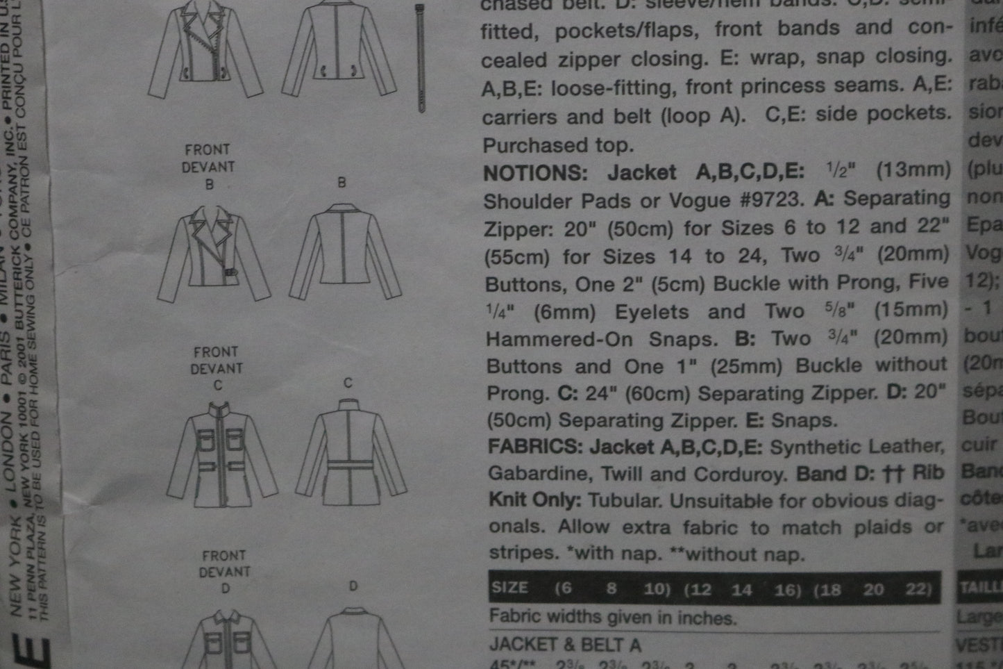 Vogue 2614 Misses Jacket Sewing Pattern - UNCUT -  Size 12 14 16