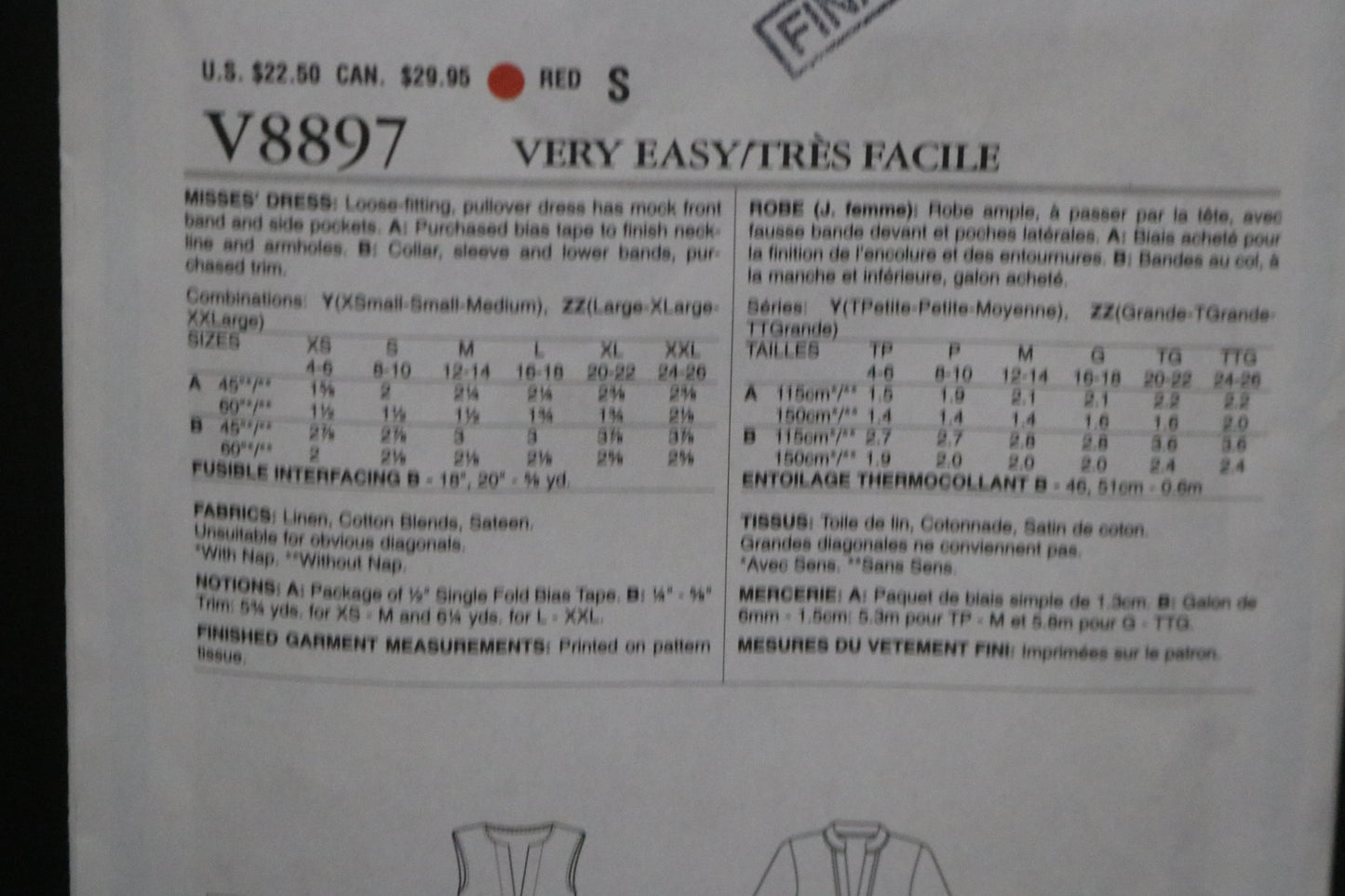 Vogue 8897 Misses Dress Sewing Pattern - UNCUT - Size Lrg Xlg Xxl