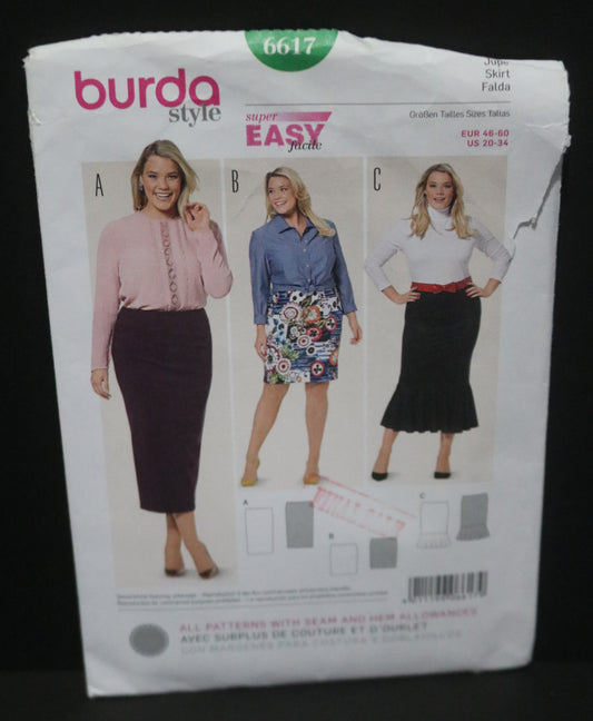 Burda 6617 Misses Skirt Sewing Pattern - UNCUT - Size 20 - 34