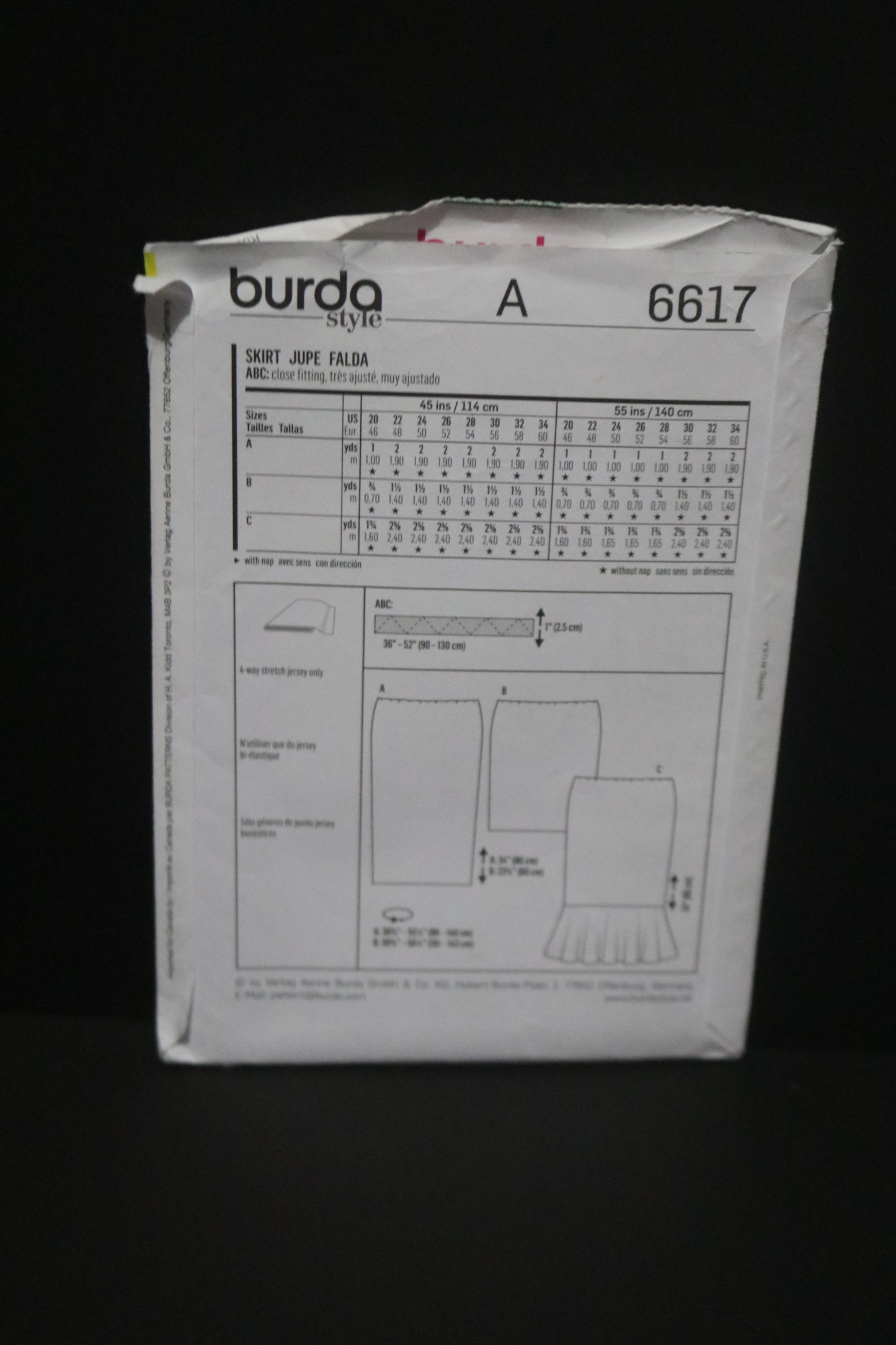 Burda 6617 Misses Skirt Sewing Pattern - UNCUT - Size 20 - 34