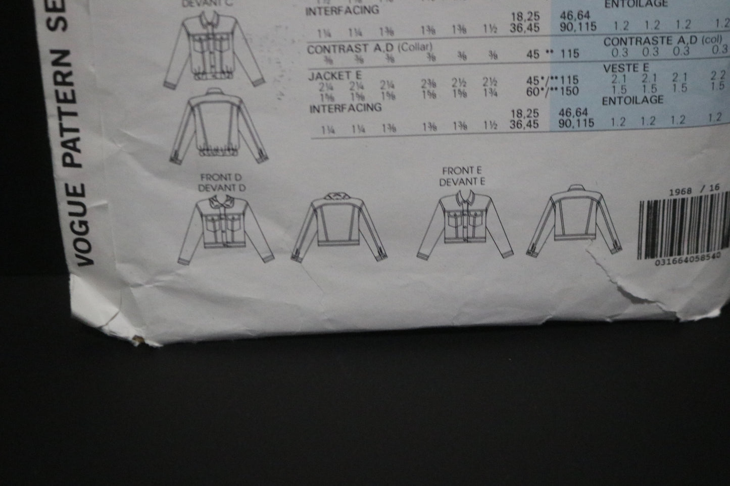 Vogue 1968 Misses Jacket Sewing Pattern - UNCUT -  Size 16
