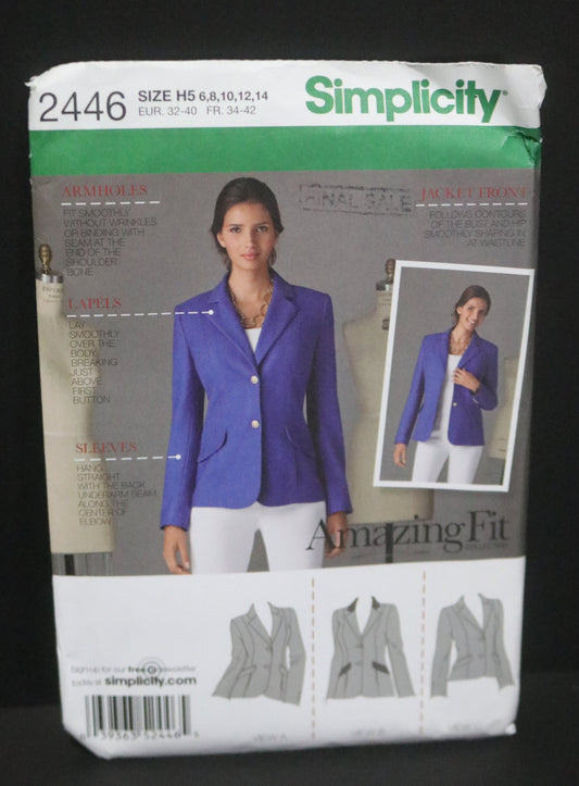 Simplicity 2446 Amazing Fit Misse / Miss Petite Lined Jacket Sewing Pattern - UNCUT Size 6 8 10 12 14