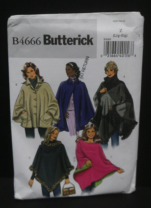 Butterick 4666 Misses Ponchos Sewing Pattern UNCUT Size Lrg - Xlg