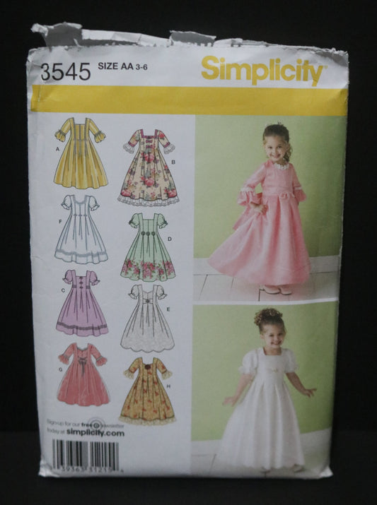 Simplicity 3545 Childs Special Occasion Dress Sewing Pattern UNCUT Size 3 - 6