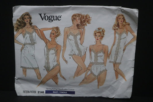 Vogue 2146 Misses Slip, Camisole, Half Slip, Panties and Teddy Sewing Pattern - UNCUT  - Size XS S M