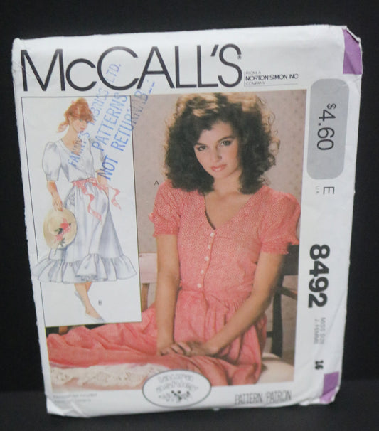 McCalls 8492 Laura Ashley Misses Dresses and Tie Belt  Sewing Pattern - UNCUT - Size 16