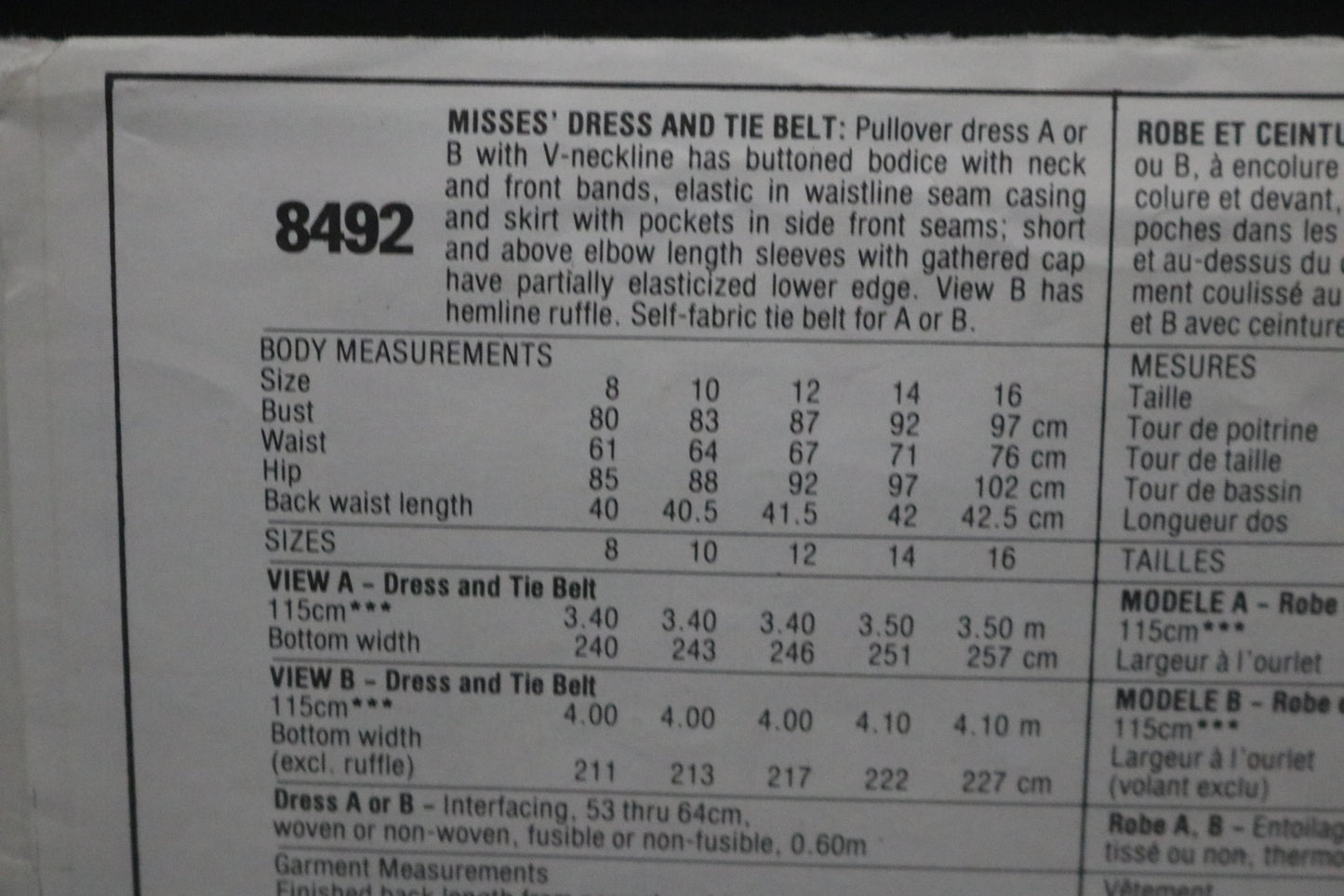 McCalls 8492 Laura Ashley Misses Dresses and Tie Belt  Sewing Pattern - UNCUT - Size 16