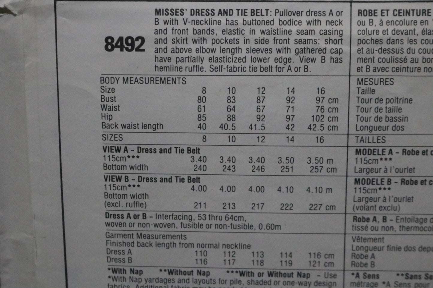 McCalls 8492 Laura Ashley Misses Dresses and Tie Belt  Sewing Pattern - UNCUT - Size 16