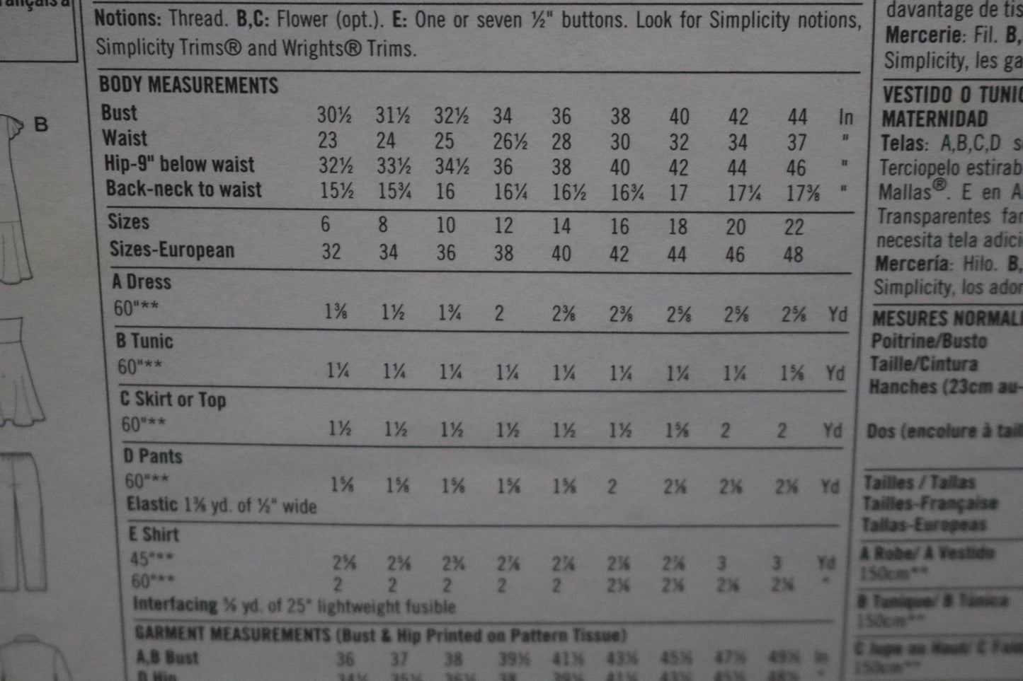 Simplicity 4704 Maternity Shirt and Knit Dress or Tunic, Pants and Skirt or Strapless Top Sewing Pattern UNCUT Size 6 8 10 12