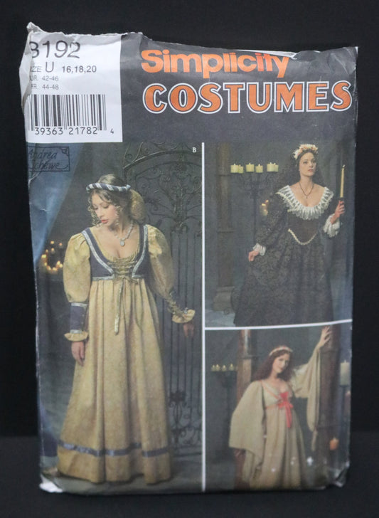 Simplicity 8192 Misses Renaissance Gown Costumes Sewing Pattern UNCUT  - Size 16 18 20